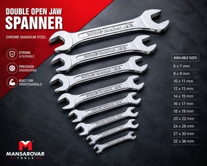 MANSAROVAR Double <b>Open</b> Jaw <b>Spanner</b> Set Chrome Vanadium Steel Metric 6x7 to 55X60 mm Industrial Grade Manual Wrench - Product Image 1