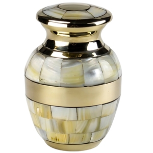 Handcrafted Mother of Pearl Keepsake <b>Urn</b> <b>for</b> <b>Human</b> <b>Ashes</b> - Elegant <b>Small</b> Brass Memorial Cremation <b>Urn</b> with Polished Gold Accents - Product Image 3