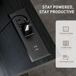 Scrivania Nera Regolabile in Altezza per Home Office con Piano Inclinabile, Prese di Corrente e Ripiani - Product Image 5