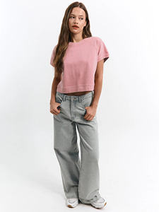 Women's Pink Vintage Washed T Shirt 100% Cotton French Terry Heavyweight Oversized Y2K Streetwear Cropped Tee Custom Logo OEM - Product Image 2
