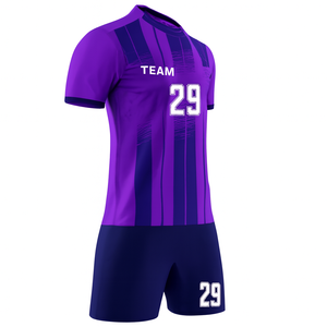 ชุดเสื้อฟุตบอลทีม 29 ลายทางสีม่วง ชุดผู้ชายแขนสั้น โพลีเอสเตอร์ดูดซับความชื้น ชุดยูนิฟอร์มทุกฤดูกาล ทรงสปอร์ต - Product Image 3