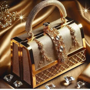 Pochette dorée de style coffret avec broderie de cristaux complexes. Pour une entrée royale. Disponible aux prix de gros. - Product Image 1