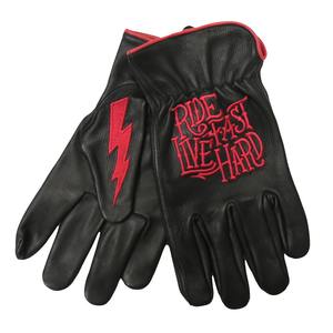 Gants de motard en cuir noir Midnight Thunder, style streetwear brodé, pour rouler fort et vivre fort - Product Image 1