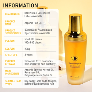 Olio per Capelli Biologico all'Argan 50ml, Trattamento Idratante per Capelli Secchi con Oli Naturali <span class=keywords><strong>di</strong></span> Rosmarino e Jojoba per Controllo Crespo e Lucentezza - Product Image 1