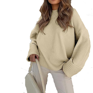 Suéter de Punto Estándar Casual de Cuello Alto para Mujer, Manga Regular, Color Sólido, 100% Poliéster Antipilling, AL SWANS - Product Image 6