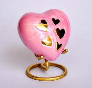 Decorative Brass Heart Ash Keepsake Urn Funeral Memorial <b>Container</b> Featuring Smooth Polished Exterior Detailing - Product Image 3