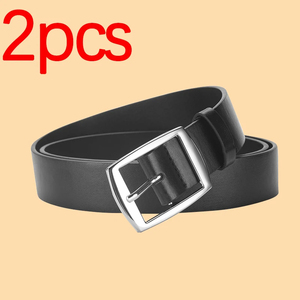 Ensemble de ceintures en cuir véritable marron et noir, boucle ardillon rectangulaire argentée, ceinture formelle pour homme, 2 pièces - Product Image 2