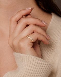 Wholesale 14K Yellow Gold Curved Wedding Band <b>Ring</b> with Round and Baguette Cut Moissanite Accent Minimalist Luxury <b>Stacking</b> <b>Ring</b> - Product Image 5