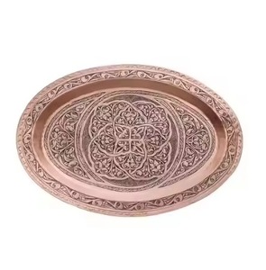 Bandeja de Servir de Cobre Hecha a Mano, Bandeja de Metal para Alimentos, Decorativa Vintage para Mesa de Comedor, Restaurante, Hotel, Hogar - Product Image 1