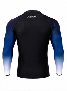 F2WIN Rashguard Unisexe à Manches Longues Noir Bleu Dégradé Séchage Rapide Anti-Bactérien Écologique Spandex Polyester Maillot de Bain Adulte - Product Image 5