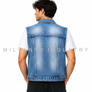 Gilet en jean personnalisé pour homme |   Veste en jean sans manches 100% coton pour l'été |   Gilet de mode streetwear décontracté vintage avec poches utilitaires - Product Image 4