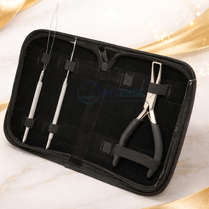 3pcs Hair Extension Tool Kit Stainless Steel Hook Needle Loop Brush <b>Pliers</b> <b>Set</b> Black for Salon Professional Hair Extensions - Product Image 2
