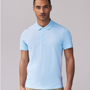 Polo de Algodón Azul Claro para Hombre, Manga Corta, Corte Regular, Color Sólido Informal, Tejido de Punto Transpirable - Product Image 1