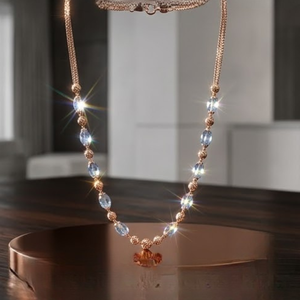 925 Silver Italian Mala <b>Necklace</b> Rose Gold Finish Blue Crystal Beaded Designer Chain Jewelry <b>Necklace</b> for Women - Product Image 3