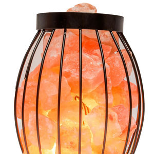 Lampe en sel de l'Himalaya avec cadre en métal sculpté à la main, lampe décorative en sel de roche écologique - Product Image 2