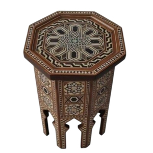 Table d'appoint en bois massif de style marocain, faite à la main, avec des sculptures géométriques complexes, accent d'arche maure, pour salon - Product Image 2