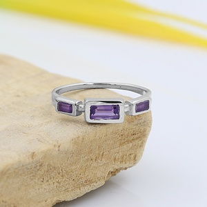 Bague en argent sterling 925 pour femme, améthyste, pierre de naissance de février, gemme violette taille baguette, bijoux fins géométriques, vente en gros - Product Image 6