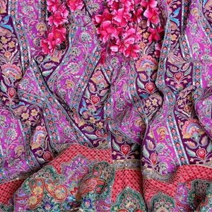 ผ้าถักลายเพสลีย์สีชมพูอมม่วงและสีเขียวมรกตปักเลื่อมสำหรับเสื้อผ้าเด็กผู้หญิง - Product Image 6