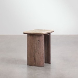 Vandana Terra Sierra travertine and acacia wood side table - Product Image 4