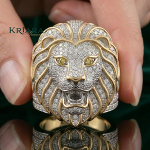 Bague Tête de Lion en Diamant, Argent 925, Or 18K, Diamants de Laboratoire Taille Ronde Brillante, Bijoux de Luxe Unisexe - Product Image 3