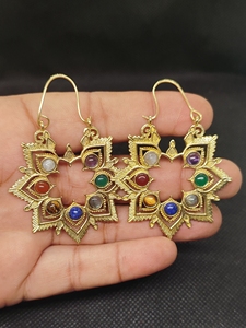 Best Selling Brass 7 Chakra Stone Ear <b>Cuffs</b> Natural seven Stone chakra Women Girl Stone Ear <b>Cuffs</b> <b>Earrings</b> - Product Image 3