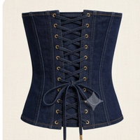 Vestido Corset de Mezclilla con Parches, Cierre Frontal, Sin Mangas, Estilo Casual para Boutique de Ropa Urbana