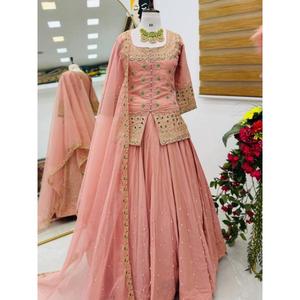 Nuevas llegadas, última moda, elegante conjunto de lehenga y dupatta para bodas y fiestas, seda simulada. - Product Image 1