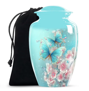 Artistic Butterfly Floral Cremation Urn Aluminum <b>Keepsake</b> Ashes Vessel <b>Memorial</b> Decorative Funeral Urn Custom Design - Product Image 1
