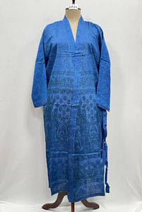 Kimono long en soie indienne, patchwork uni, col en V, style bohème, robe de plage d'été, peignoir confortable, fait main, maternité, devant ouvert - Product Image 2