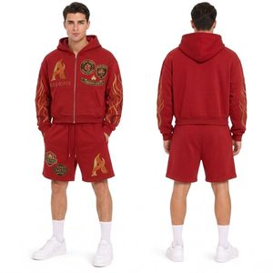 Ensemble de survêtement décontracté pour homme en coton bleu, 2 pièces, avec sweat à capuche et short assorti - Product Image 6