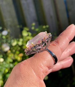 Natural Rose Quartz Tourmaline Rhodolite Garnet 925 Sterling Silver Black Rhodium <b>gold</b>/ Huge Pink Gem <b>Cocktail</b> <b>Ring</b> - Product Image 2