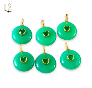 Pendentif en Chrysoprase Naturelle Ronde avec Incrustation de Zircon, Bijou en Argent Sterling 925, Breloques, Prix de Gros, Approvisionnement en Gros - Product Image 3