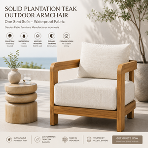 Sillón de Exterior Moderno Escandinavo de Madera de Teca Maciza, Sofá de Una Plaza, Tela Impermeable, Muebles de Jardín y Patio, Fabricante - Product Image 1