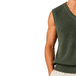 Gilet pull sans manches en maille vert olive pour homme, col en V, léger et doux, décontracté, tendance, avec logo personnalisé, fabricant - Product Image 3