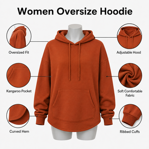 Sweat-shirt à capuche surdimensionné personnalisé avec logo, 100% coton molletonné, pour femme, imprimé, pull à capuche, grandes tailles - Product Image 6