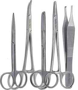5 Pieces Stainless Steel Manual Micro Surgery <b>Suture</b> Instrument <b>Kit</b> Scissors Forceps Hemostats Needle Holding Tools Medical Set - Product Image 1