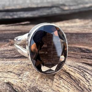 Oval Smokey Quartz Art Deco <b>Ring</b> 18K Gold <b>Dainty</b> Gemstone Minimalist Festival Gift for Women 2.00 Carat - Product Image 3