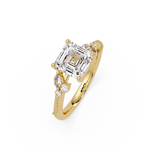 Vintage 14K Yellow <b>Gold</b> Lab Grown Asscher Cut Engagement <b>Ring</b> <b>Set</b> Nature Inspired Marquise Cluster Wedding <b>Rings</b> Bridal <b>Set</b> - Product Image 2