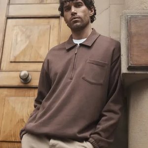 Manufacturer Solid Color Men's Knitted Pullover Quarter Zip Knitwear Wholesale Thick <b>Cable</b> Knit 12GG Rib Business Sweater - Product Image 1