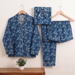 Conjunto de pijama con estampado floral para mujer, top de manga larga con cuello con muescas y pantalones con ribete en contraste, ropa de descanso, top de pijama con cuello con muescas - Product Image 4