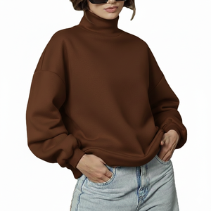 Casual Streetwear <b>Drop</b> Shoulder Breathable Eco-friendly Winter Wear Custom Logo Plain Blank Women <b>Stand</b> Front Sweatshirt - Product Image 5