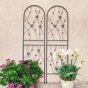 2 packs de treillis de jardin en métal noir de 71x19.7 pouces, support de fleurs pour plantes grimpantes, papillon, clôture décorative. - Product Image 1