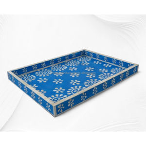 Plateau de service en bois avec incrustation de diamants aquatiques, plateau rectangulaire décoratif artisanal pour la décoration de la maison et de la table - Product Image 5