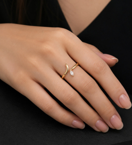 925 Sterling Silver 18K Gold Marquise Cut Cubic Zirconia Tiny Snake Women's Ring Prong Setting Minimalist Unisex Everyday Wear - Product Image 5