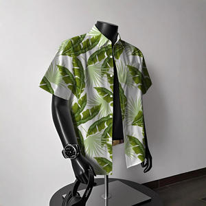 เสื้อเชิ้ตฮาวายคอจีน แขนสั้น ป้องกันการหดตัว สไตล์ลำลอง สำหรับผู้ชาย ใส่เที่ยวทะเลช่วงฤดูร้อน รับผลิตแบบ OEM - Product Image 2