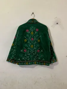 Vintage Green <b>Velvet</b> Embroidered Suzani <b>Jacket</b> with Floral Pattern Full Sleeve Stand Collar Bohemian <b>Women's</b> Autumn Outerwear - Product Image 6