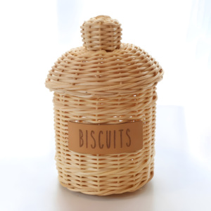 Juguete de mimbre tejido para galletas, accesorio de cocina de juguete de ratán natural, tarro de galletas de juguete para juego de rol infantil - Product Image 6