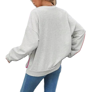Hoodies légers à col rond pour femmes, coupe ample, avec bordure contrastée, en coton et polyester, streetwear, doublés, pour l'hiver - Product Image 2