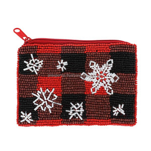 Winter Snowflake Beaded Coin Purse | Magnetic Closure Foldable Handmade Clutch <b>Bag</b> | Holiday Christmas Women's <b>Gift</b> - Product Image 1
