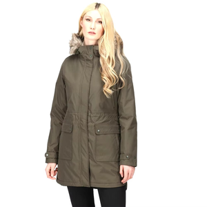 Women Winter Parka <b>Jacket</b> <b>Fur</b> Trim Hood Regular Length Waterproof Genuine Leather Shell Breathable Cotton Filling Solid Color - Product Image 2